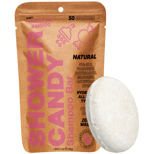 Shower Candy Argan Oil Bamboo Shampoo Bar - Extra Lather - Natural, Plant-based Ingredients - Plastic-free - Zero Waste Shampoo Soap Bar - Phthalate And Paraben-free, Travel Friendly Bar Shampoo