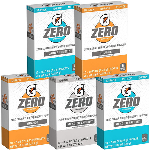Gatorade G Zero Powder, Glacier Cherry Sport Drink, Variety Pack, 0.10oz, 50 Bottles