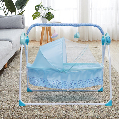 Tfcfl Auto-swing Bluetooth Play Baby Crib Mosquito Net Baby Bed Travel Sleep Baby And Mp3 Blue