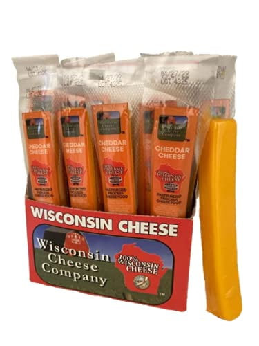 Wisconsin Cheese Company Cheddar Cheese Sticks, Shelf Stable, 1oz, 24 Ct, Wisconsin Cheddar Cheese Single Serve Snacks, No Refrigeration Required, High Protein, Keto Friendly, Low Carb, Low Sugar