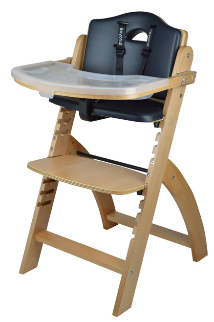 Abiie Beyond Wooden High Chair With Tray. The Perfect Adjustable Baby Highchair Solution For Your Babies And Toddlers Or As A Dining Chair. (6 Months Up To 250 Lb) (natural Wood - Black Cushion)