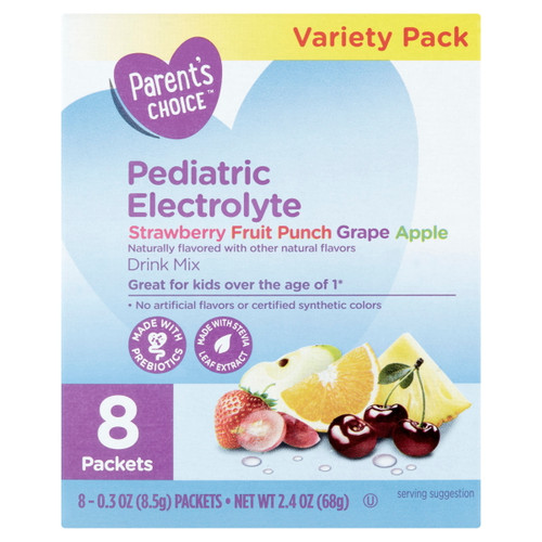 Parent's Choice Pediatric Electrolyte Drink , Variety Pack (strawberry, Fruit Punch, Grape, Apple), 2.4 Oz, 8 Packets