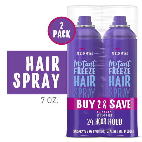 Aussie Instant Freeze Hairspray With Jojoba Oil, 7.0 Oz, 2 Pack