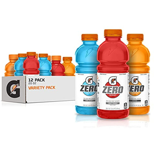 Gatorade G Zero Thirst Quencher, 3 Flavor Variety Pack, 20oz Bottles (12 Pack)