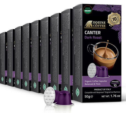 Equine Nespresso Pods For Original Line, Dark Roast #10 Organic 100ct