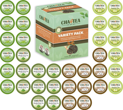 Cha4tea Assorted Green Tea Pods For Keurig K-cup Brewers (matcha Green Tea, Green Tea, Jasmine Green Tea, Oolong Green Tea), 36-count