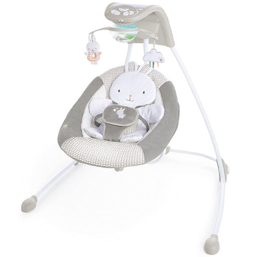 Ingenuity Inlighten 6-speed Baby Swing - Easy-fold Frame, Swivel Infant Seat, Nature Sounds, Light Up Mobile - Twinkle Tails Bunny
