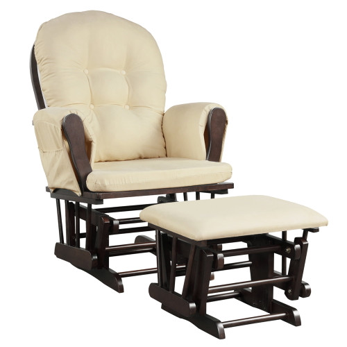 Gymax Baby Nursery Relax Rocker Rocking Chair Glider & Ottoman Set W/ Cushion Beige
