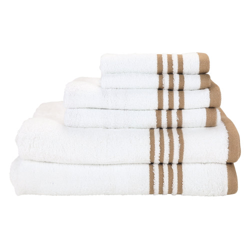 Arkwright 6-piece Bathroom Towel Set, Brown Stripes, 2 Bath Towels, 2 Hand Towels, 2 Washcloths, 100% Soft Cotton
