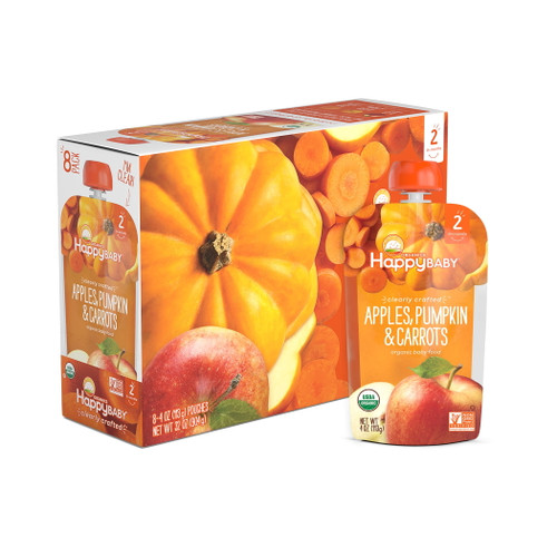 (8 Pouches) Happy Baby Organics Apples, Pumpkin & Carrots Baby Food, 4 Oz.