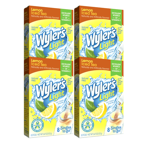 Wyler's Light Singles To Go Powdered Drink Mix Lemon Iced Tea Flavor Water Enhancer Sugar-free Good Source Of Vitamin C Fruity Beverages Easy To Prepare Water - 8 Sticks Each 4 Boxes 32 Total Servings