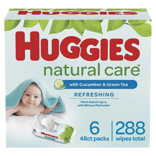 Huggies Natural Care Refreshing Baby Wipes, Scented, 6 Flip Lid Packs