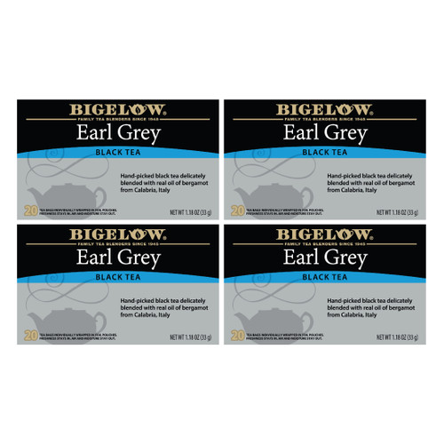 Bigelow Black Tea, Earl Grey, 20 Ct Tea Bags, 4 Pack
