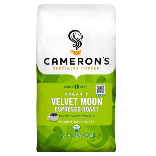 Cameron's Specialty Coffee Organic Velvet Moon- Expresso Roast Medium Dark 100% & Whole Bean Coffee With Earthy Sweet Complex Taste Usda Organic Kosher Parve 32oz. Bag