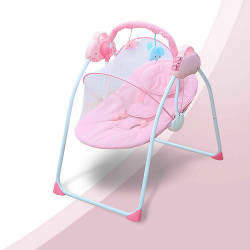 Aohuada Pink Foldable Electric Baby Swing Cradle Infant Rocking Chair Seat W/ Music