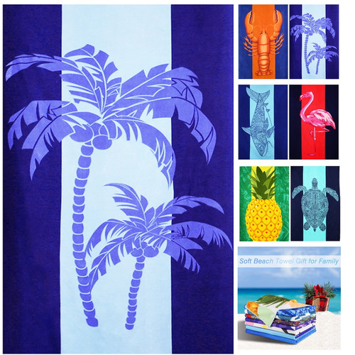 Microfiber Beach Towel 72' X 36' Oversized Towels Stuff Sand Free Extral Large Xl Quick Dry Camp Big Pool Sandproof Travel Gift Mat  Tropical Coconut Tree