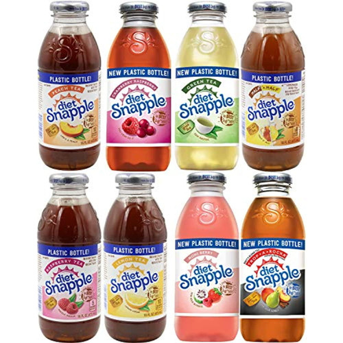 Diet Snapple Raspberry, Cranberry Raspberry, Lemon, Noni Berry, Half N Half, Peach, Trop-a-rock, Green Tea, All Natural - Variety Pack, 16 Fl Oz (pack Of 8, Total Of 128 Fl Oz)