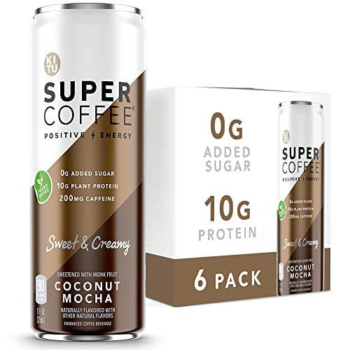 Super Coffee, Plant Based Keto Protein Coffee (0g Added Sugar, 10g Pea Protein, 70 Calories) [coconut Mocha] 11 Fl Oz, 6 Pack | Iced Smart Coffee Drinks