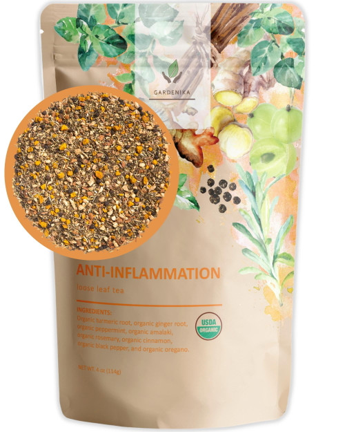 Gardenika Organic Anti Inflammatory Loose Leaf Tea, Caffeine Free, Kosher - 4 Oz