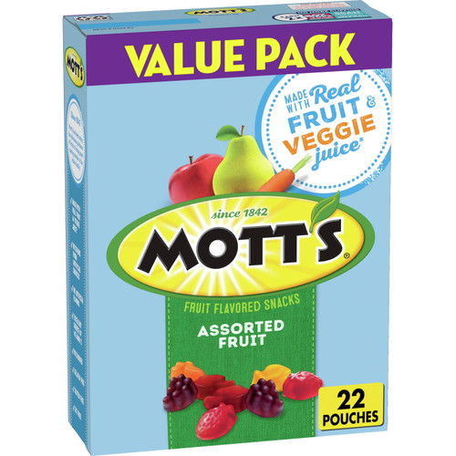 Mott's Fruit Flavored Snacks, Assorted Fruit, Pouches, 0.8 Oz, 22 Ct