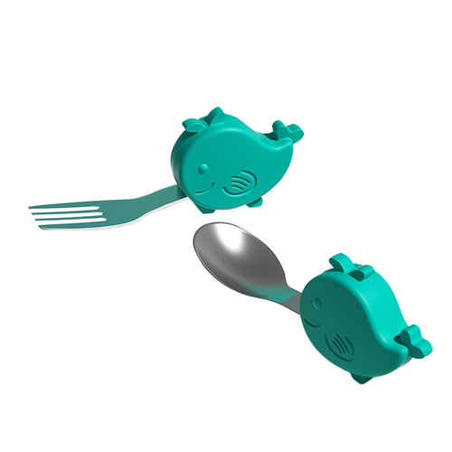 Opolski Portable 2pcs/set Baby Tableware Silicone Handle Anti-scald Mini Training Feeding Spoon Fork For Toddler