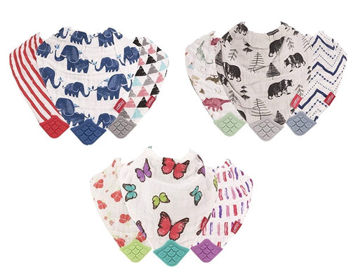 Nuby Nuby 3-piece Muslin Bandana Bib With Teeth, Colors May Vary