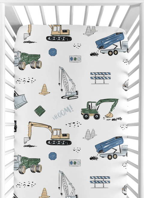 Construction Truck Green And Blue Fitted Crib Sheet By Sweet Jojo Designs