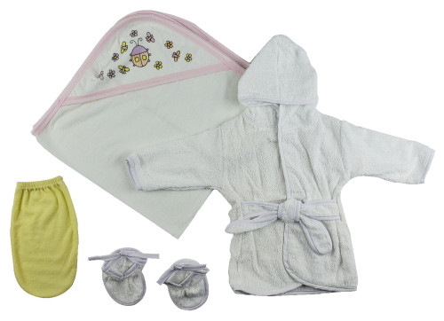 4-piece Pink And White Layette Bath Set For Newborn, 8"