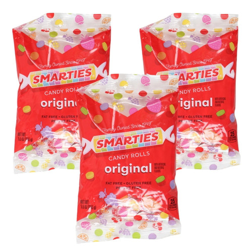 Smarties Hard Candy Roll Original 5.5 Oz. Pack- Fat Gluten & Peanut Free Candies Individually Wrapped Great For Snacks Kid's Lunchbox Halloween Trick Or Treats Holiday Sweet Treats (3 Bags)