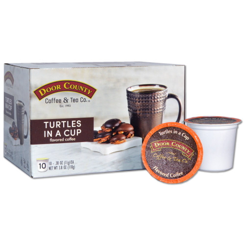 Door Cty Coffee Turtles In A Cup, Chocolate, Caramel And Toasted Pecan Flavored Specialty Arabica Single-serve Coffee Pods, Medium Roast, 10 Ct Box, Compatible With Keurig 2.0 K Cup Brewers