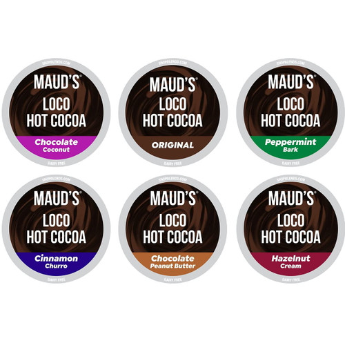Maud's Hot Chocolate Variety Pack (loco Hot Cocoa), 48ct. Solar Energy Produced Recyclable Single Serve Gluten Free Dairy Free Flavored Hot Cocoa Pods, California Blended, Kcup Compatible