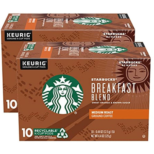 Starbucks Coffee K-cup Pods, Breakfast Blend Medium Roast, Ground Coffee K-cup Pods For Keurig Brewing System, 10 Ct K-cup Pods Per Box (pack Of 2 Boxes)
