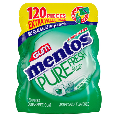 Mentos Pure Fresh Spearmint Sugarfree Gum Extra Value Pack, 120 Count