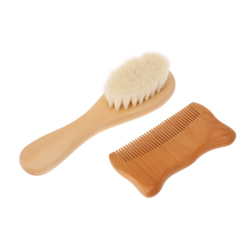 Irfora 2pcs/set Baby Hair Brush Comb Natural Wool Wooden Hairbrush Infant Comb Head Massager Baby Grooming Kit