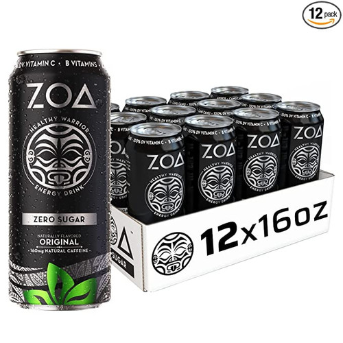 Zoa Zero Sugar Healthy, Positive Energy Drink, Original, 16 Oz. (12 Pack) - Supports Immunity, Focus, Hydration, Body & Energy - 160mg Natural Caffeine - 100% Dv Vitamins C, B6 & B12