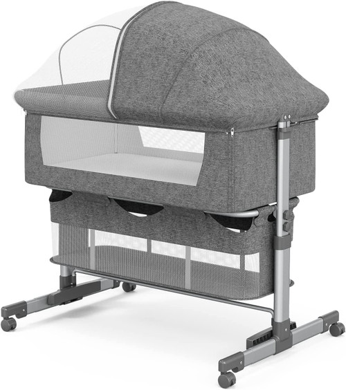 Umomo Baby Bassinet, Bedside Sleeper With Cradle Mode, 6 Height Adjustable Baby Bed, Foldable Baby Bed To Bed For Infant/baby/newborn,with Mosquito Nets, Comfortable Mattresses, Gray