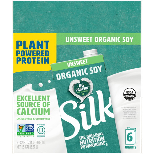 (pack Of 6) Silk Organic Shelf-stable Unsweetened Soy Milk, 1 Quart
