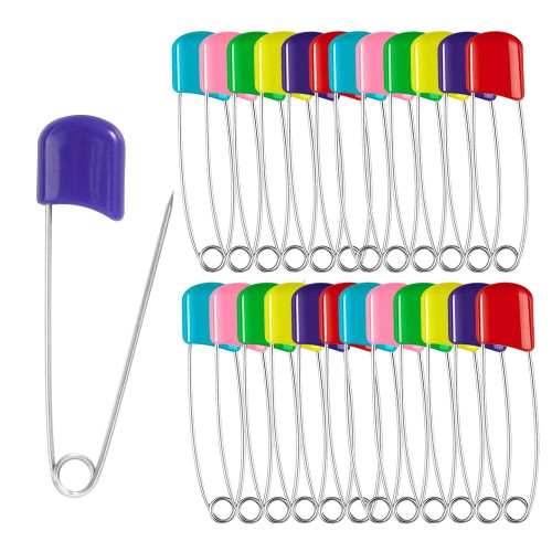 50 Pieces Diaper Pins Baby Safety Pins Plastic Head Cloth With Locking Closures Stainless Steel Nappy Pins