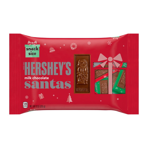 Hershey's, Milk Chocolate Snack Size Santas Candy Bars, Christmas, 9 Oz, Bag