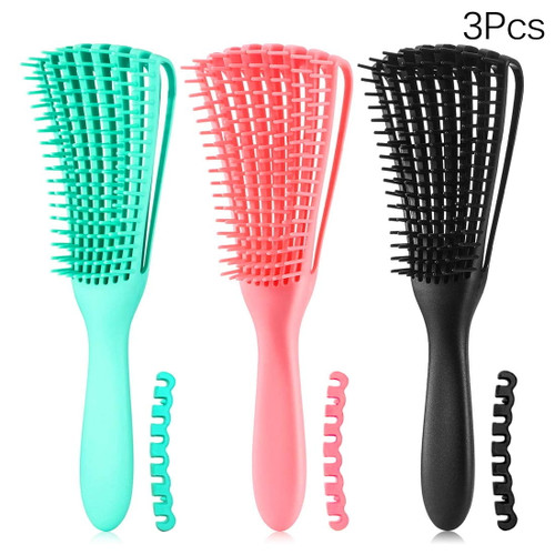Afanso 3 Pack Detangling Brush, Detangler Brush For Afro America Textured 3a To 4c Kinky Wavy, Curly, Coily, Wet/dry Hair, Easy To Clean (pink/blue/black)