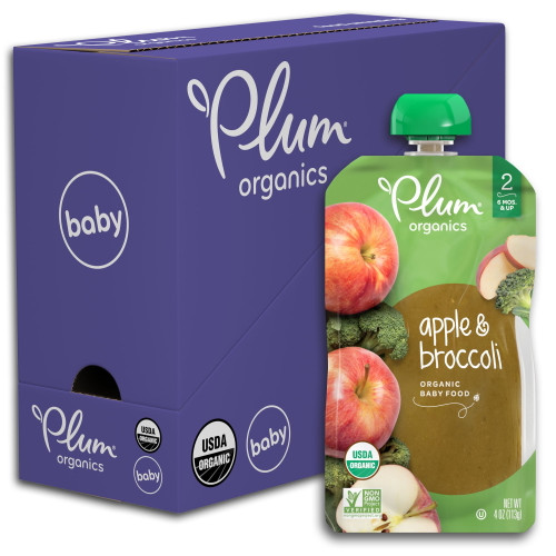Plum Organics Stage 2 Baby Food, Apple & Broccoli, 4 Oz Pouch, 6 Count