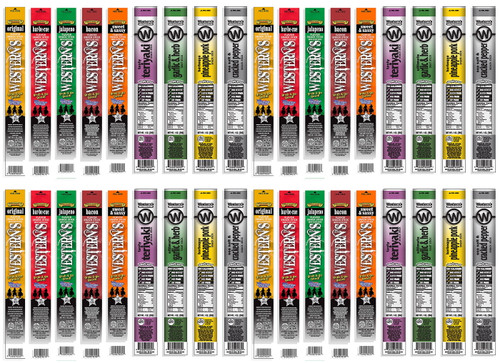 Western's Smokehouse Meat Sticks Pack Of 36 - Pork And Beef Jerky Sticks Variety Pack - Proudly Made In The Usa - Assortment Of 9 Flavors, 4 Sticks Of Each Flavor