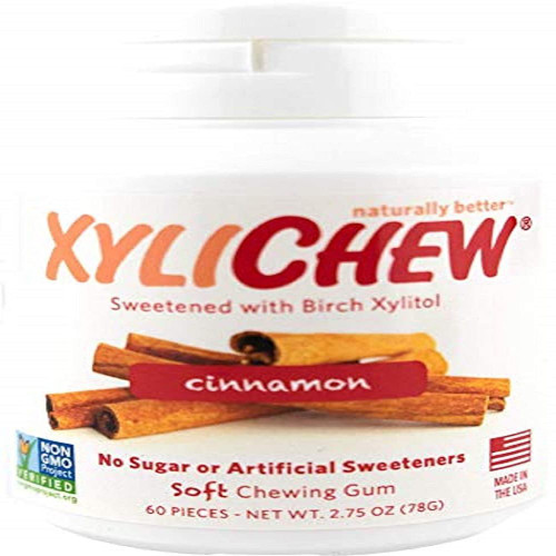 "xylichew 100% Xylitol Chewing Gum Jars - Non Gmo, Gluten, Aspartame, And Sugar Free Gum - Natural Oral Care, Relieves Bad Breath And Dry Mouth - Cinnamon, 60 Count (pack Of 4)"