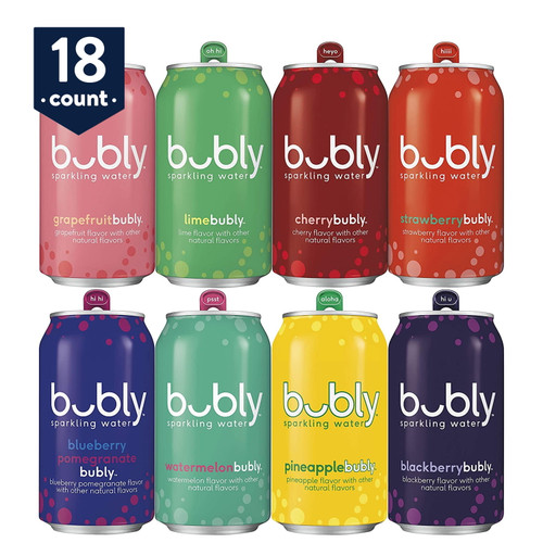 (18 Cans) Bubly Sparkling Water, 8 Flavor Variety Pack, 12 Fl Oz