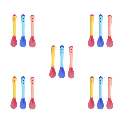 5 Set 3pcs/set Small Toddlers Utensils Plastic Baby Spoons Infant Feeding Tool Heat Sensitive Kids Tableware