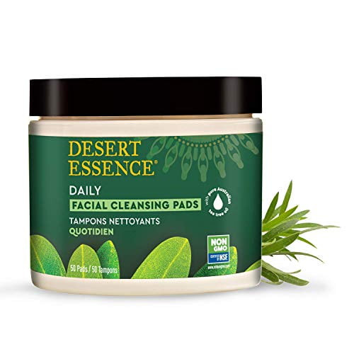 Desert Essence Tea Tree Oil Facial Cleansing Pads - 50 Count - Face Cleanser - Soothes & Calms Skin - Makeup Remover Pads - Removes Oil & Dirt - Great For Travel - Essential Oils