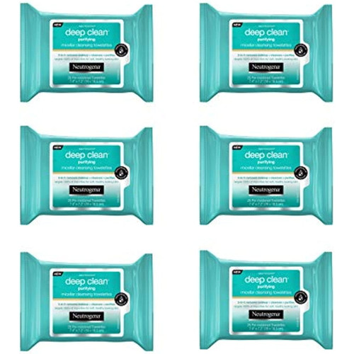 Neutrogena Deep Clean Purifying Micellar Cleansing Makeup Remover Wipes, 25 Count, Pack Of 6