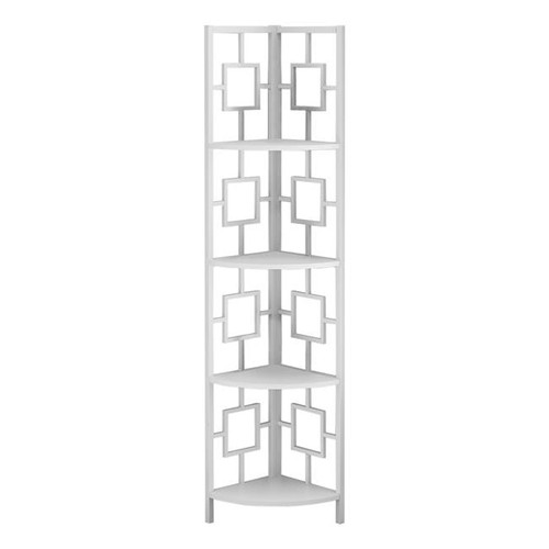 Homeroots 376528 62 In. Bookcase White & White Metal Corner Etagere With 4 Shelves
