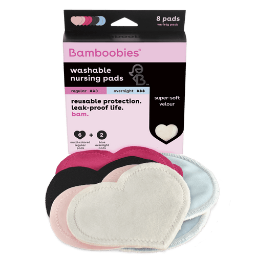 Bamboobies Washable Nursing Pads For Breastfeeding, Multi-color Combo Pack (4 Pairs)