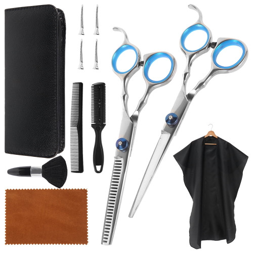 Willstar Hair Cutting Scissors Set, 12pcs Professional Haircut Scissors Kit With Thinning Scissors, Hair Razor Comb, Cape, Clips, Storage Bag For Barber Salon Us